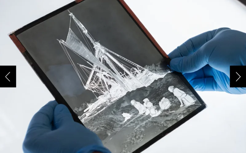 The Endurance crew’s story was enshrined in legend thanks in part to photographer Frank Hurley’s decision that his work would make it home too. Many of his glass plates, like this one, are now held by the Royal Geographic Society, in London.