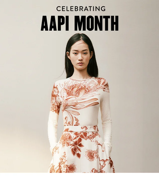 Celebrating AAPI Month; a model in a floral outfit.