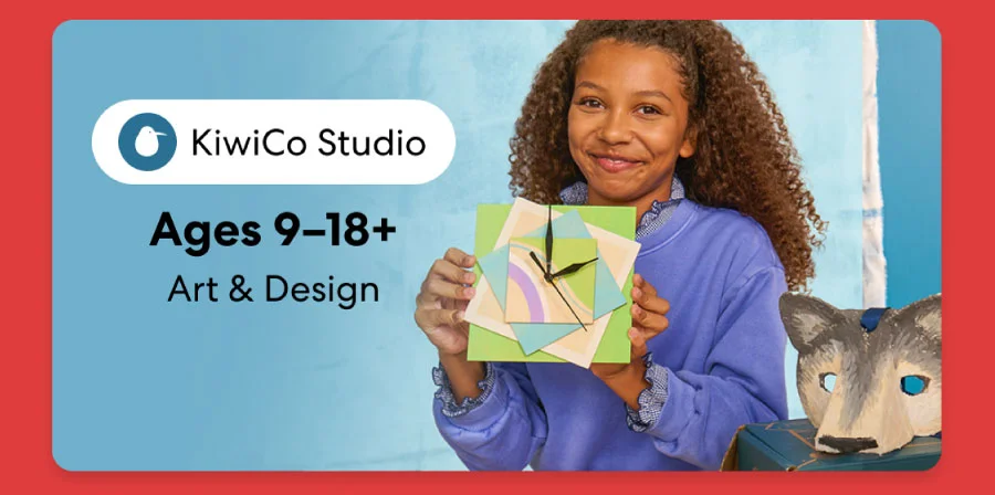 Smiling teen holding a colorful KiwiCo art and design project. Inspires creativity for ages 9β18+ Smiling teen holding a colorful KiwiCo art and design project. Inspires creativity for ages 9β18+