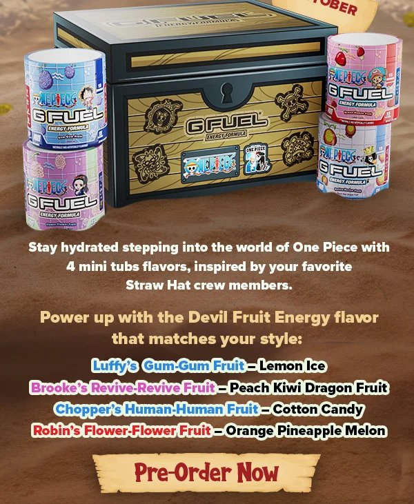 Stay hydrated stepping into the world of One Piece with 4 mini tubs flavors, inspired by your favorite Straw Hat crew members.