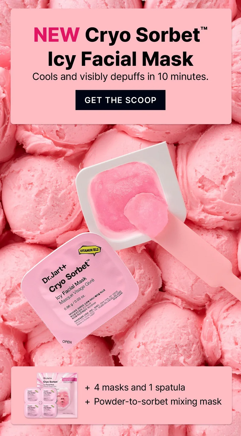 NEW Cryo Sorbet Icy Facial Mask | Cools and visibly depuffs in 10 minutes. | 4 masks + 1 spatula | Powder-to-sorbet mixing mask | GET THE SCOOP