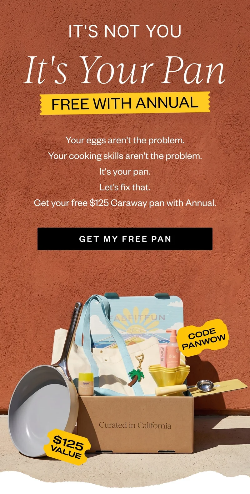 IT'S NOT YOU It's Your Pan | FREE WITH ANNUAL | Your eggs aren't the problem. Your cooking skills aren't the problem. It's your pan. | Let's fix that. | Get your free $125 Caraway pan with Annual. | GET MY FREE PAN