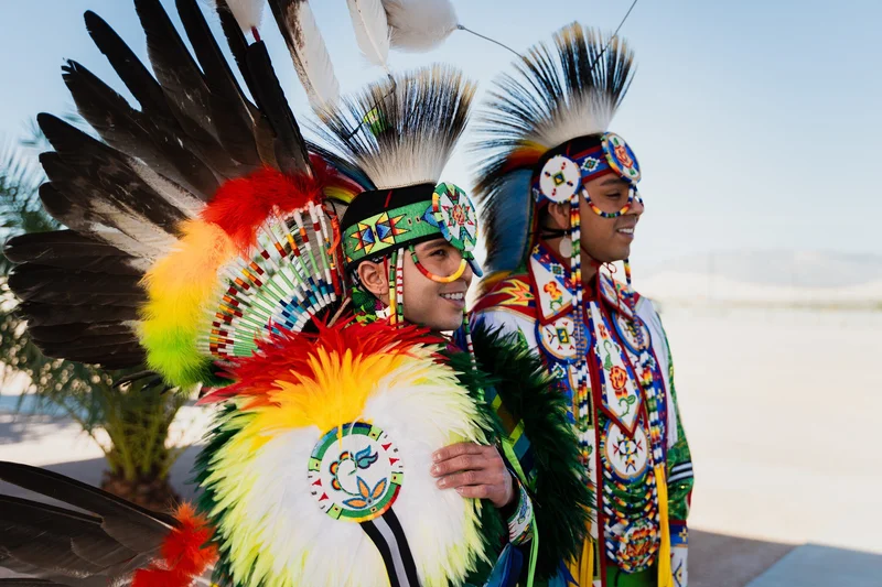 Adrian Stevens and Sean Snyder, two Native American artists and dancers from Nevada.
