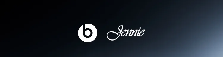 Beats logo and Jennie logo shown above the special-edition JENNIE Beats Solo 4 headphones in Onyx Black floating against a gradient background.