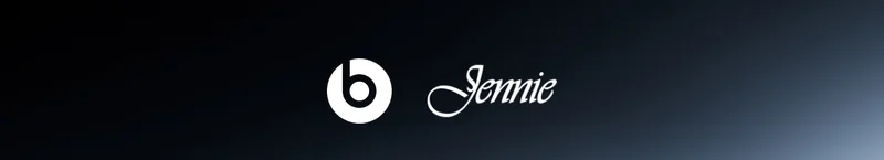 Beats logo and Jennie logo shown above the special-edition JENNIE Beats Solo 4 headphones in Onyx Black floating against a gradient background.