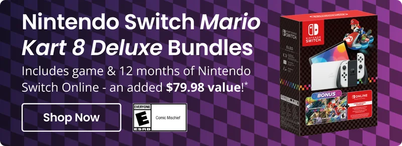 Nintendo Switch Mario Kart 8 Deluxe Bundles includes game & 12 months of Nintendo Switch Online - an added $79.98 value!* | Shop Now