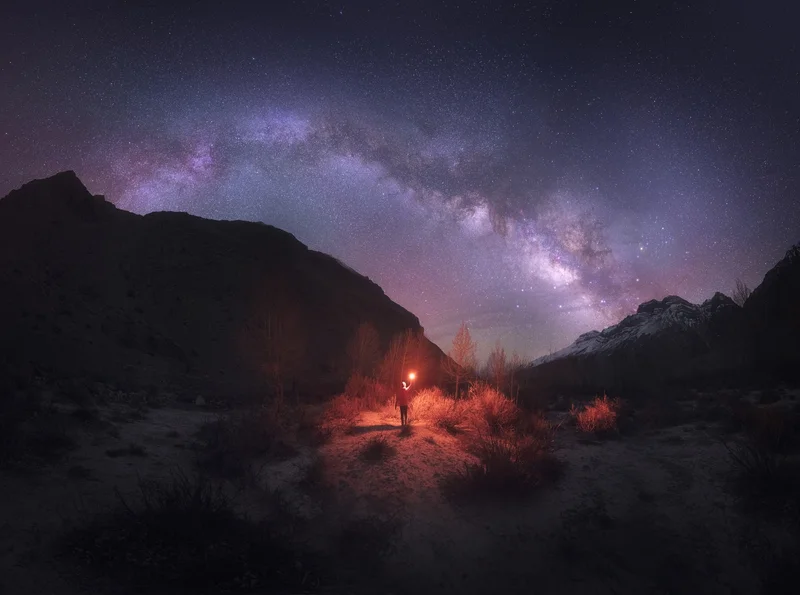 A panorama of dark skies over the desert landscape of the Spiti Valley, a high-altitude region in the Himalaya. Evidence is mounting that awe-inspiring visions like a dark sky at night is good for your mental health and well-being.