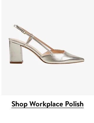 A block-heel slingback pump.