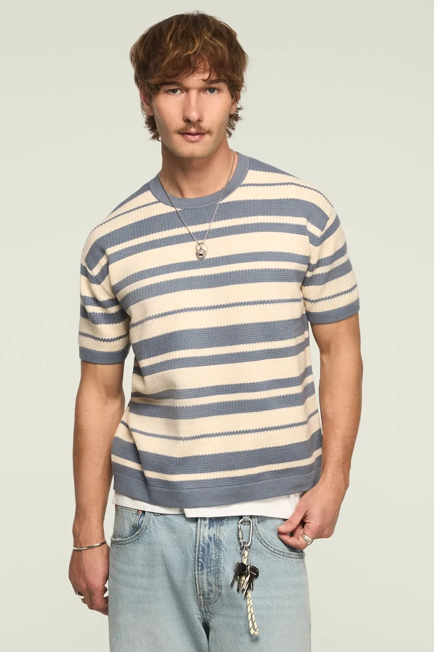 Image of Lucky Brand Textured Boxy Tee - Men's Clothing Tops Shirts Tee Graphic T Shirts in Flint Stone