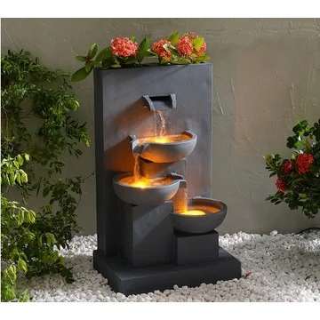 Teamson Home 29.13" Outdoor Water Fountain, LED  Lights, Gray