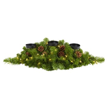 Nearly Natural 30" Christmas Artificial Pine Triple Candelabru