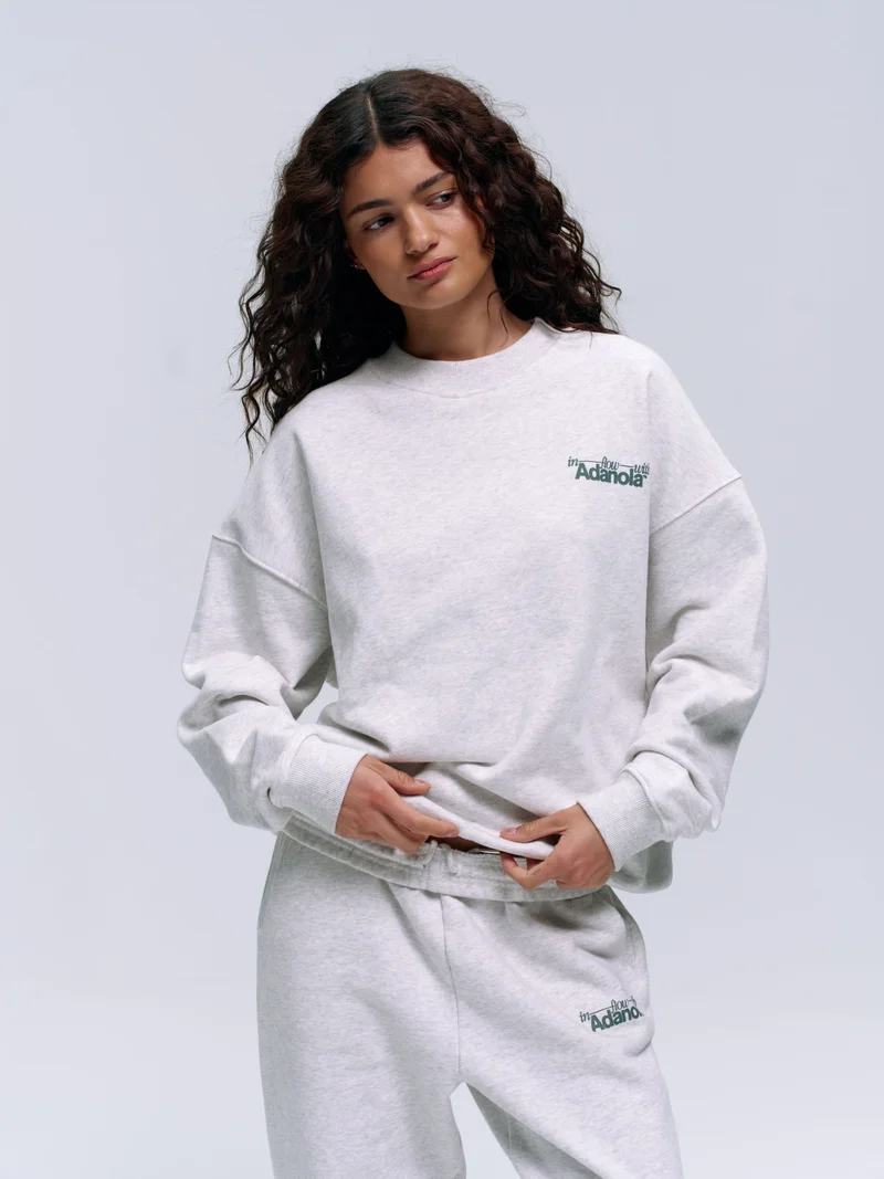 Image of Flow Oversized Sweatshirt - Light Grey Melange/Lilac Purple