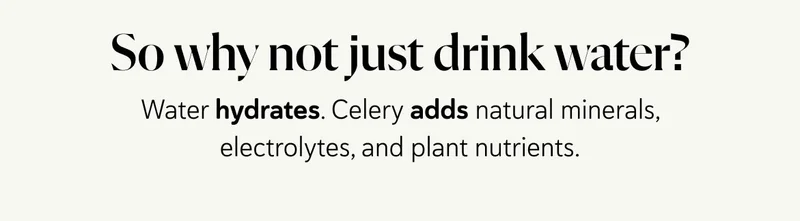 So why not just drink water? Water hydrates. Celery adds natural minerals, electrolytes, and plant nutrients.