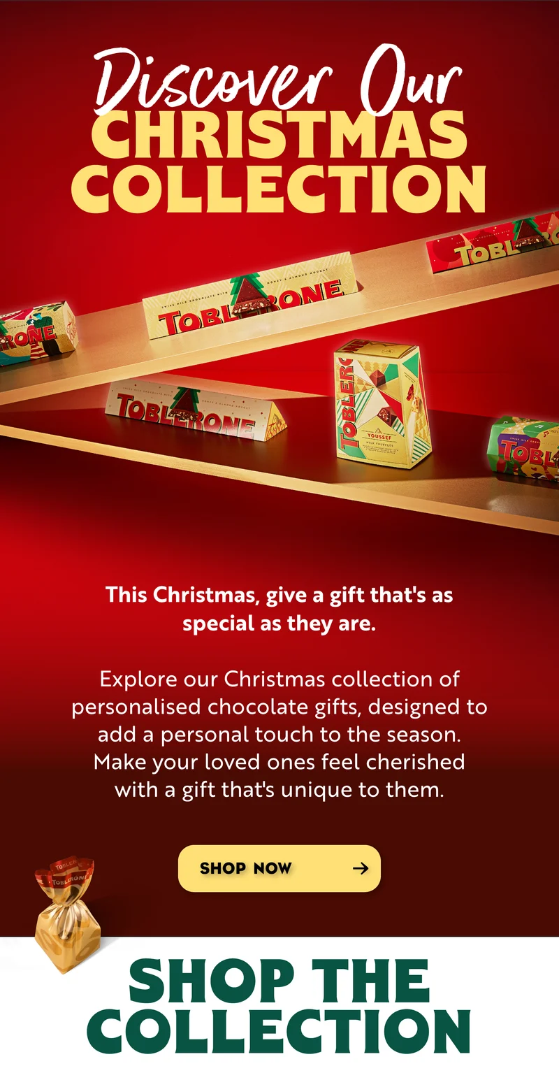 Discover our christmas collection.This Christmas, give a gift that's as special as they are.  Explore our Christmas collection of personalised chocolate gifts, designed to add a personal touch to the season. Make your loved ones feel cherished with a gift that's unique to them.
