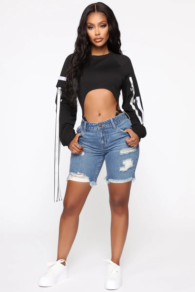Image of This Time Around Bermuda Shorts - Medium Blue Wash