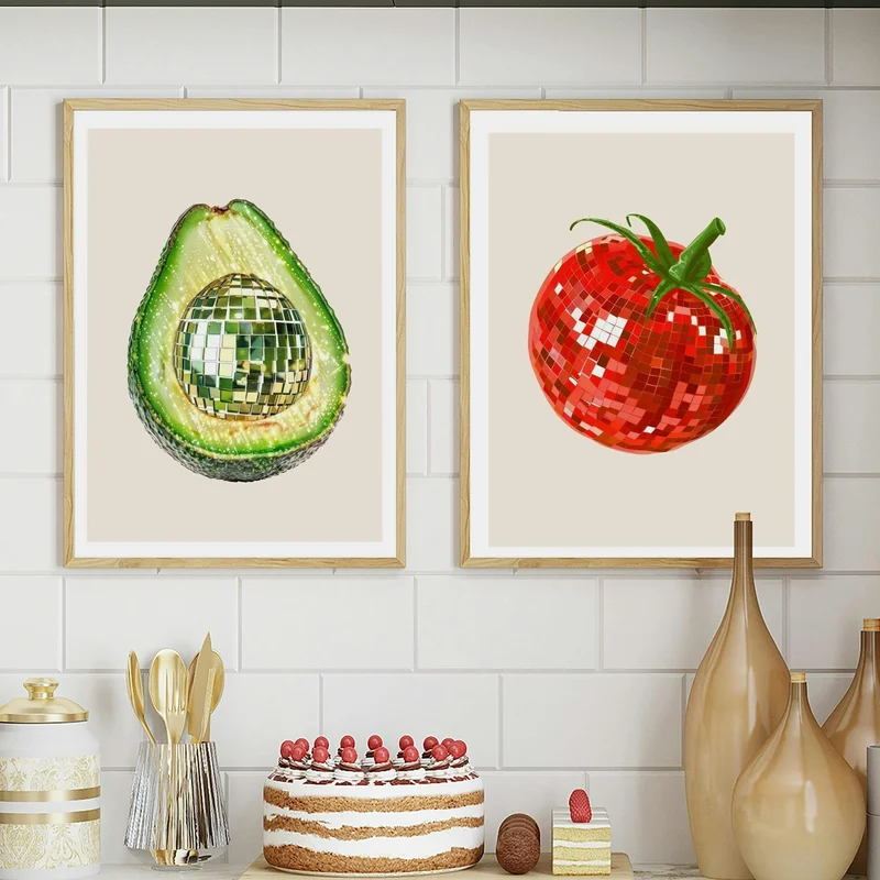 Image of Set of 2 Disco Ball Food Tomato Avocado