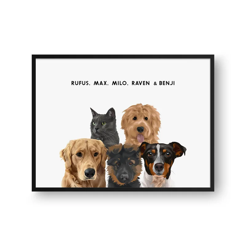 Image of Modern Pet Portrait - Five Pets
