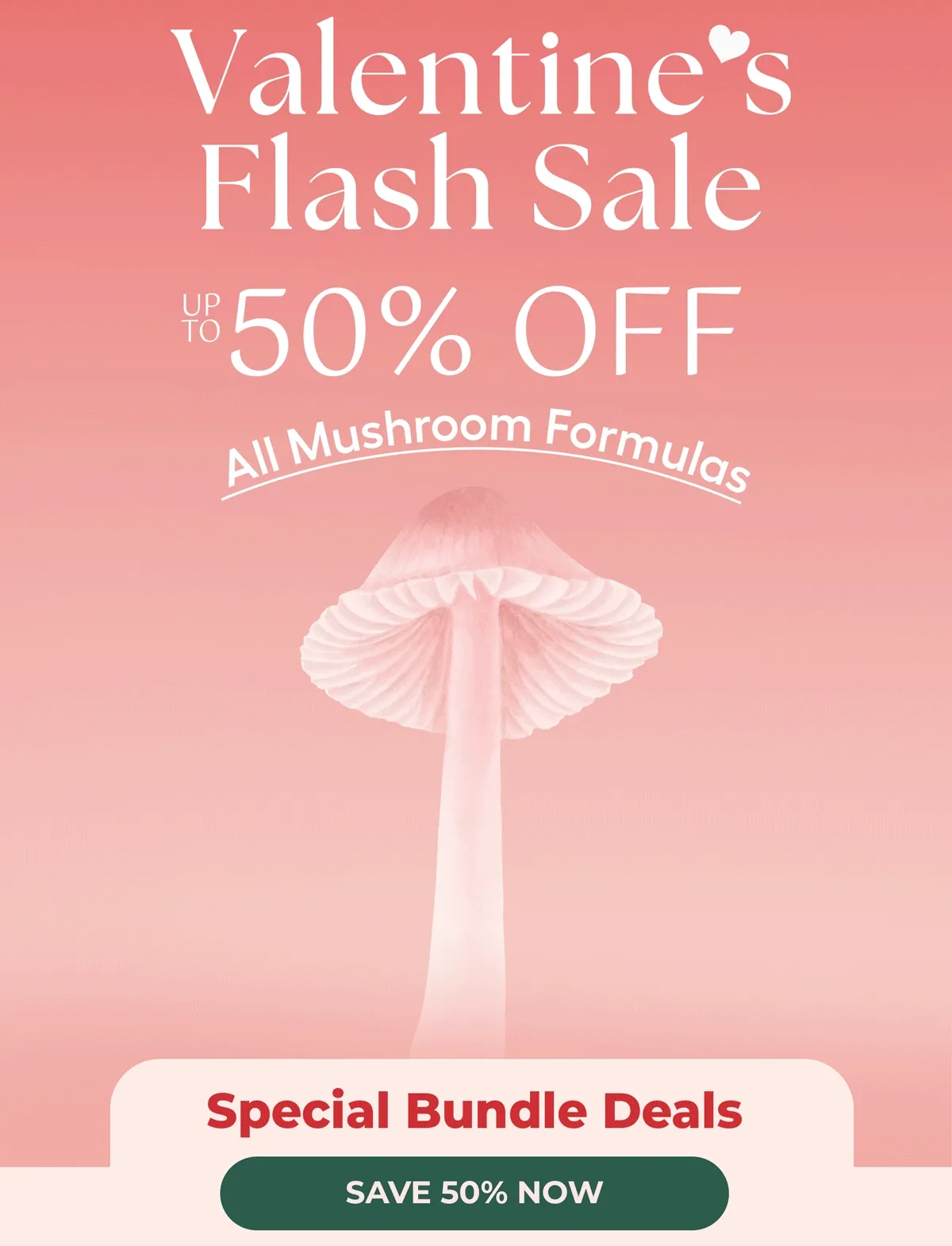 Valentine's Flash Sale Up to 50% OFF All Mushroom Formulas. Special Bundles Deals Save 50% NOW