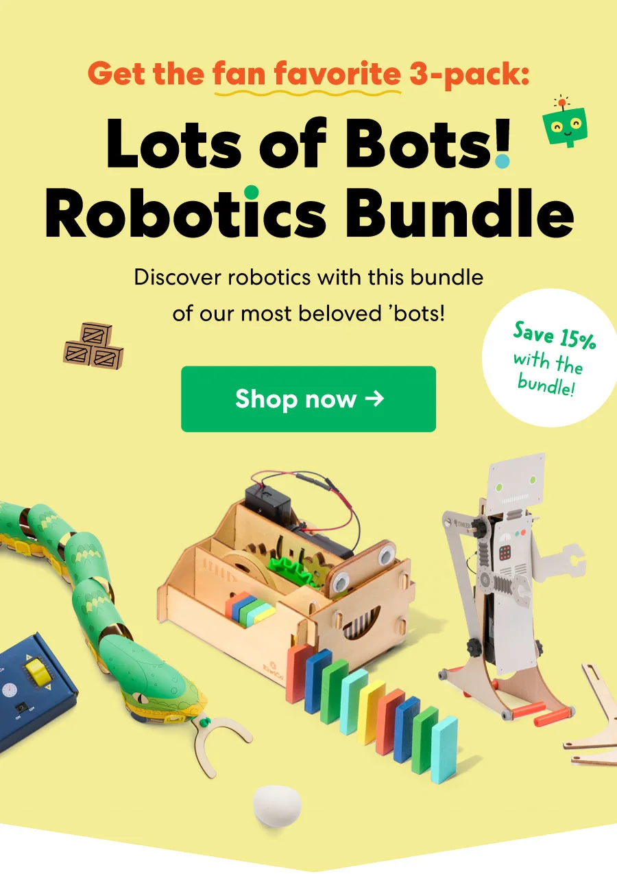 KiwiCo’s Lots of Bots! Robotics Bundle – a 3-pack of beloved robotics projects with a 15% savings.