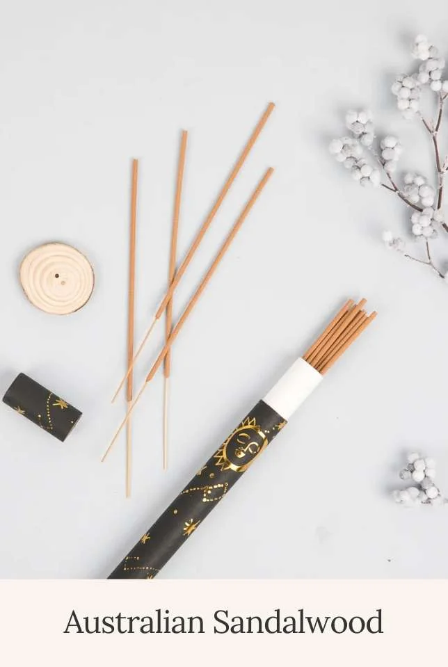 Australian Sandalwood Natural Incense + Wooden Pine Holder Set