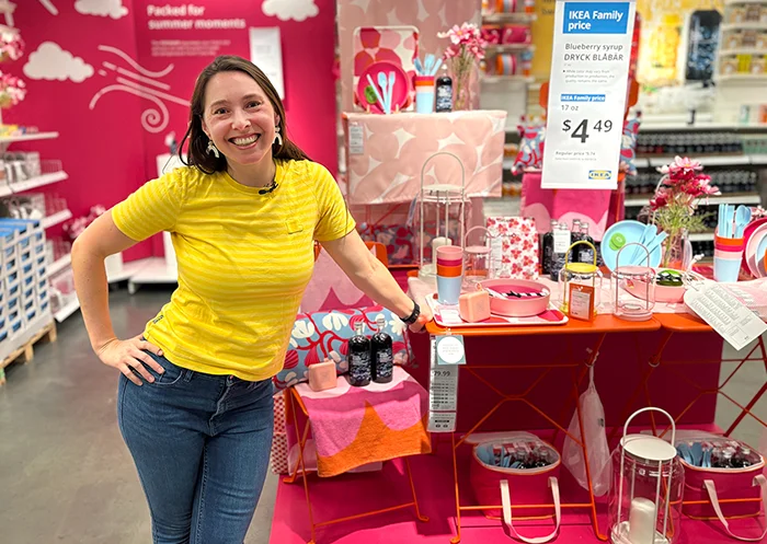 IKEA designer showcasing new products for livestream