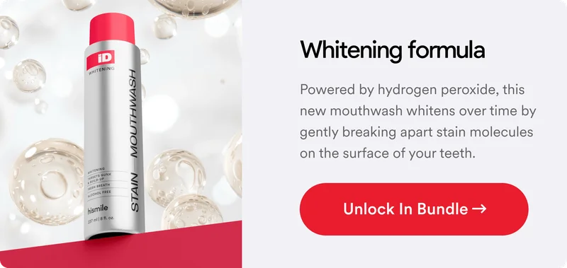 Whitening formula. Powered by hydrogen peroxide, this new mouthwash whitens overtime by gently breaking apart stain molecules on the surface of your teeth.