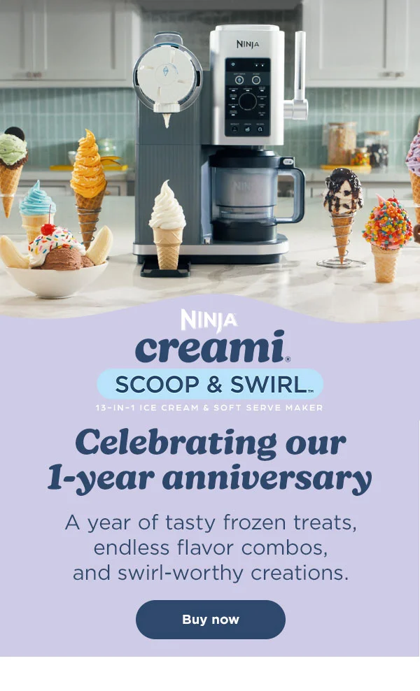 Ninja® CREAMi® Scoop & Swirl Celebrating 1-year anniversary-- A year of tasty frozen treats, endless flavor combos, and swirl-worth creations.