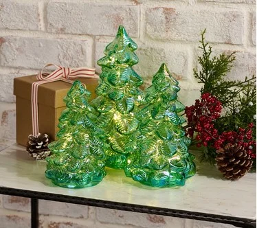 Set of 3 Illuminated Iridescent Glass Trees by Valerie