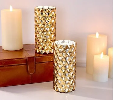 Set of 2 Diamond Glass Illuminated Hurricanes by Valerie