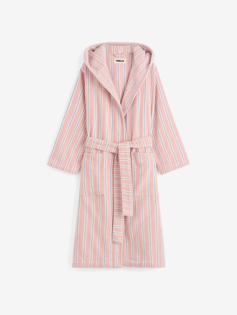 Image of TEKLA Hooded Bathrobe - Candy Stripes