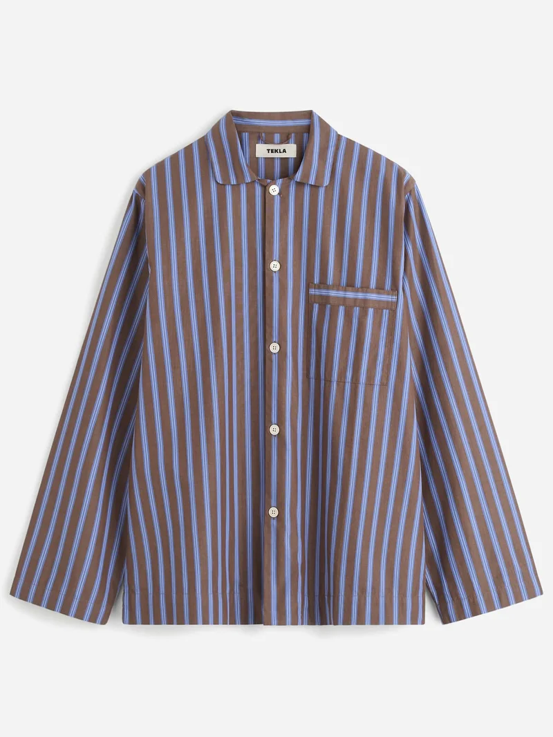 Image of TEKLA Poplin Pyjama Shirt - Chestnut Stripes