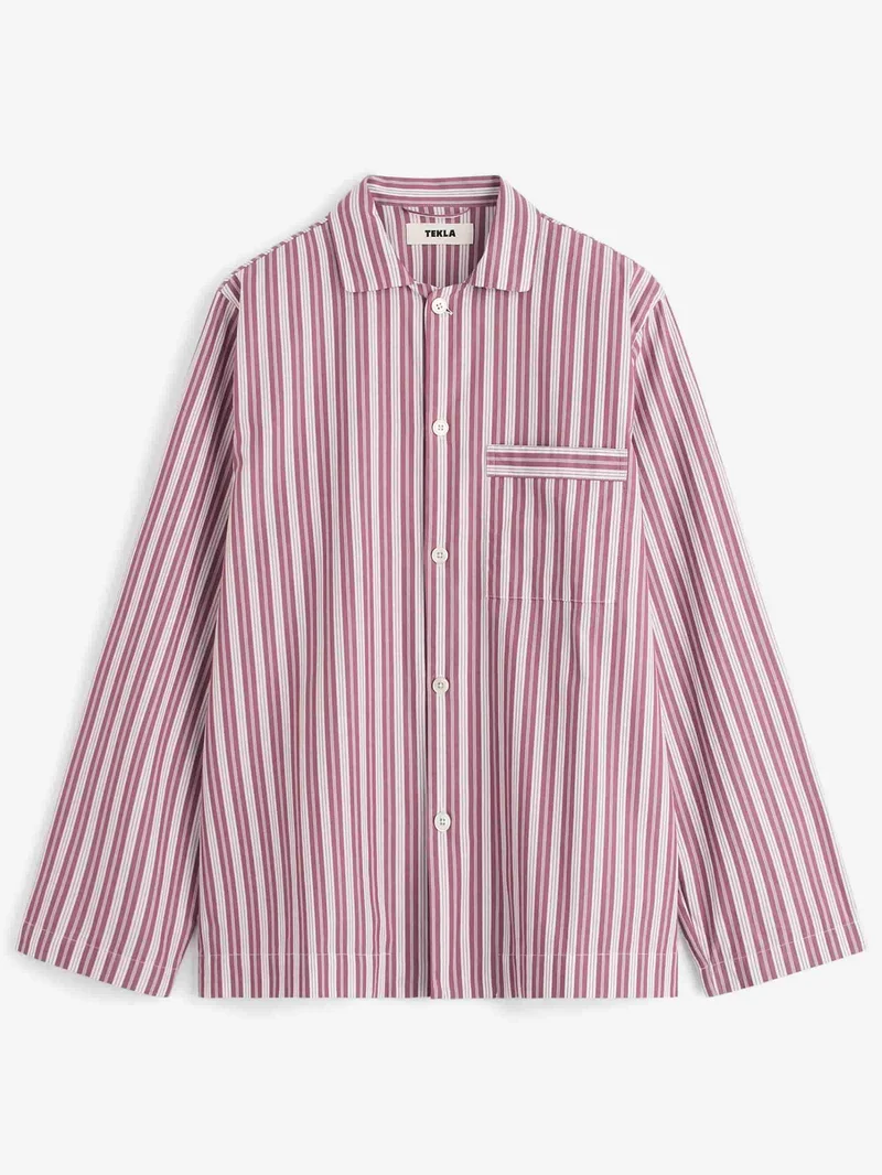Image of TEKLA Poplin Pyjama shirt - Rhubarb Stripes
