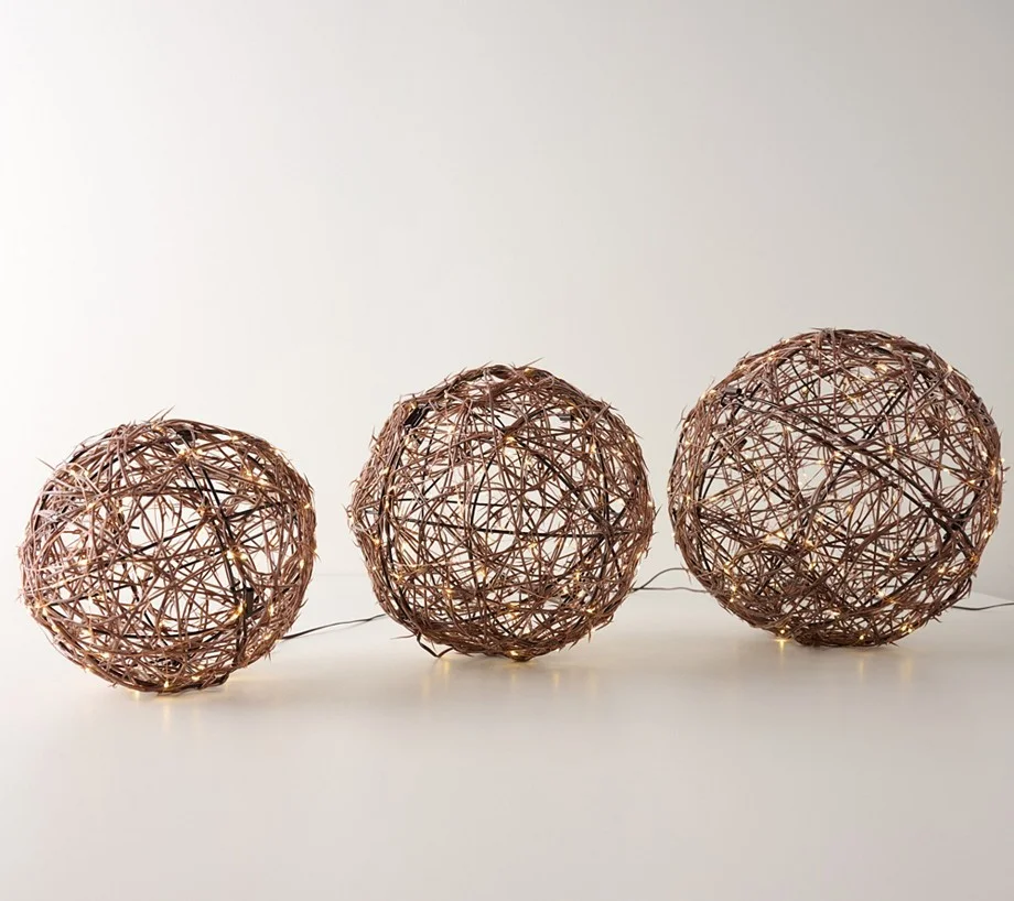 Home Reflections In/Outdoor Set of 3 Lit Rattan Balls