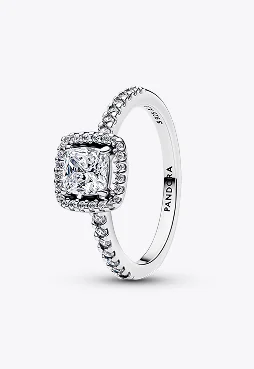 Sparkling Square Halo Ring