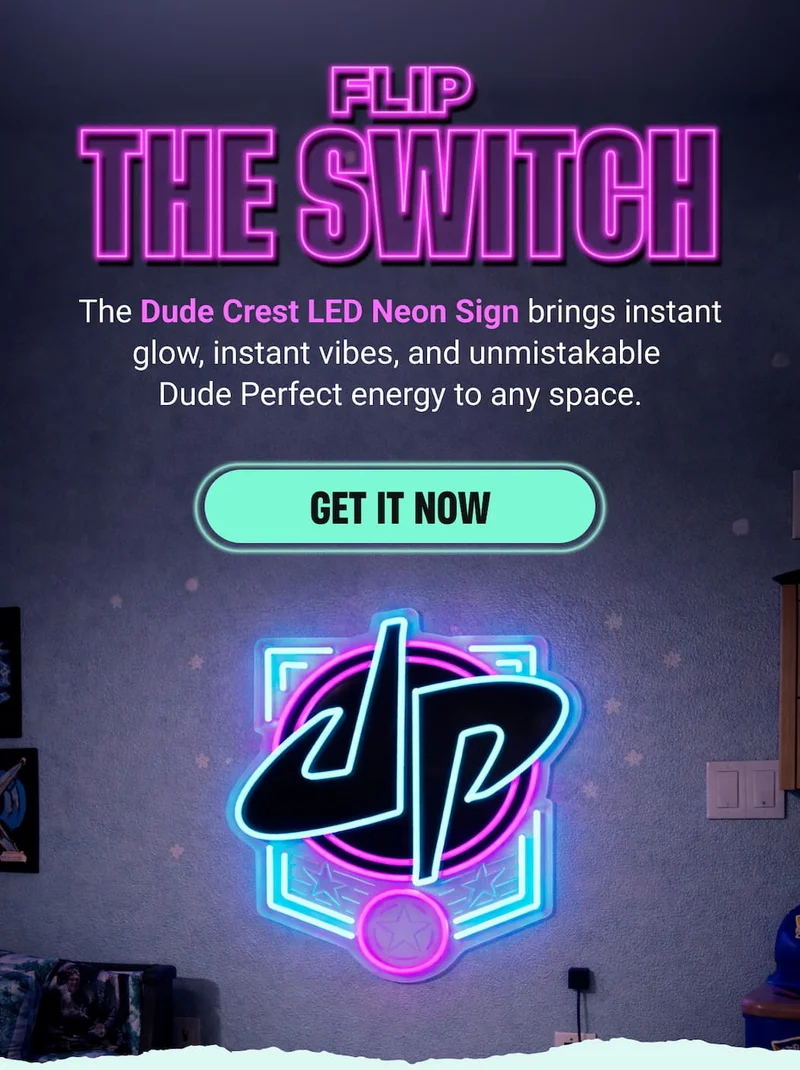 The Dude Cred LED Neon Sign brings instant glow, instant vibes and Dude Perfect energy to any space [GET IT NOW]