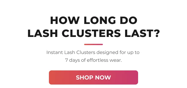 Section header asking “How Long Do Lash Clusters Last?” with text stating they are designed for up to 7 days of wear.