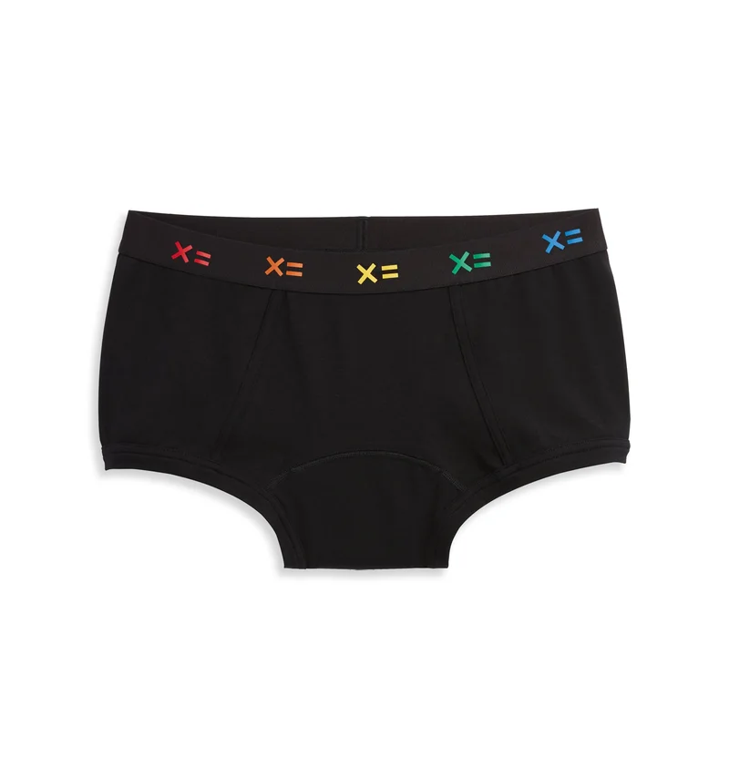 Image of First Line Period Boy Shorts - Black X= Rainbow