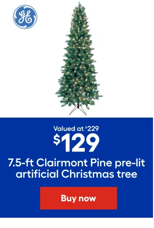 Valued at $229. $129 7.5-ft Clairmont Pine pre-lit artificial Christmas tree