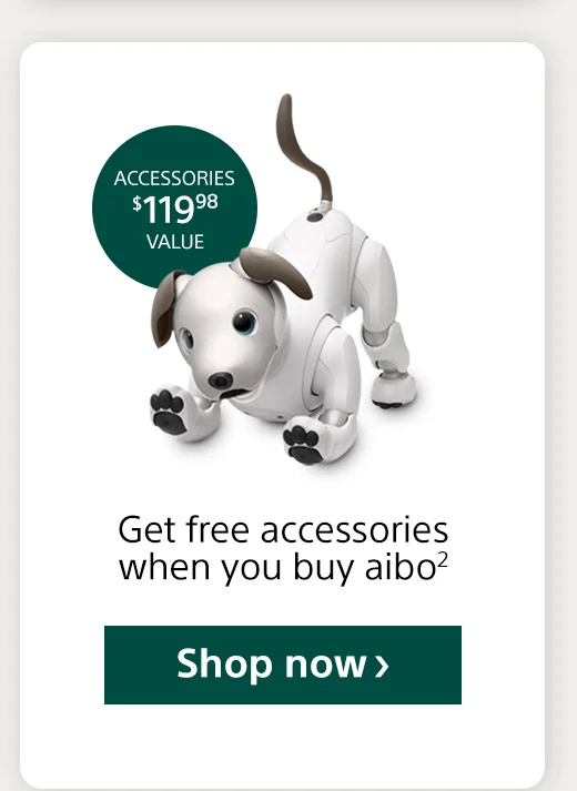 Acce\ssories $119.98 value Get free accessories when you buy aibo2 Shop
