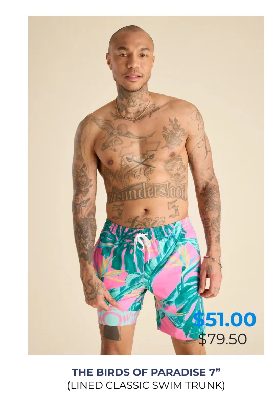 Lined Classic Swim Trunk: The Birds of Paradise 7"