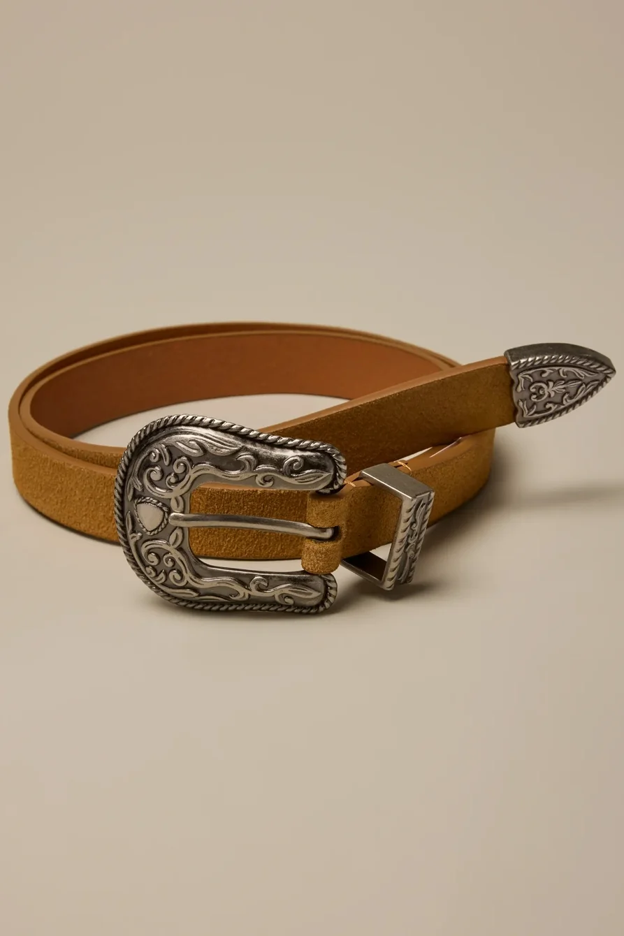 Image of Lucky Brand Rope Engraved Western Buckle Leather Belt - Women's Accessories Belts in 231 Tan