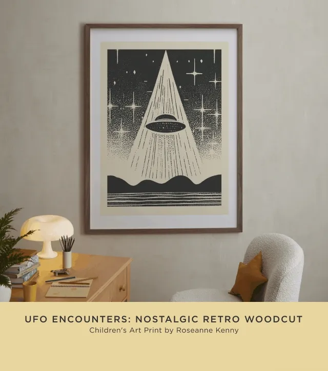 UFO Encounters: Nostalgic Retro Woodcut