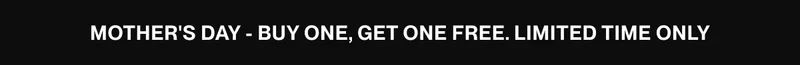 White bold text on black background: Mother's Day Buy One Get One Free limited time offer