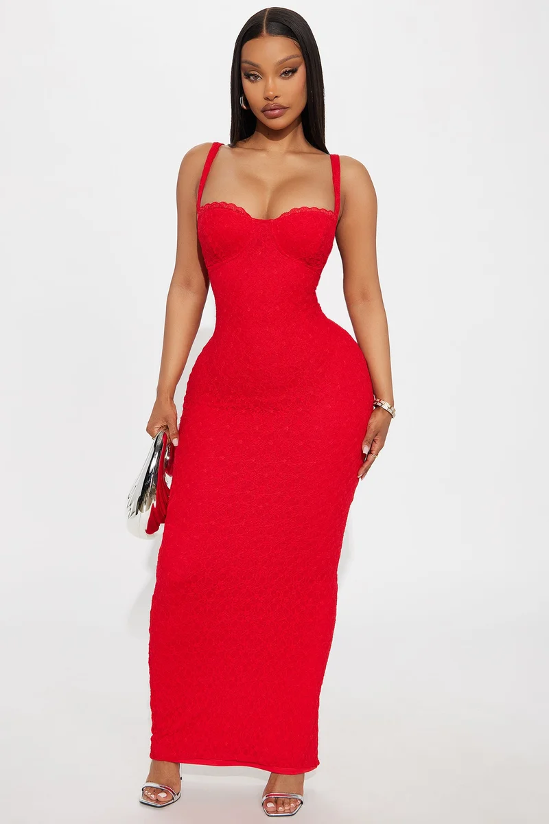 Image of Cleo Lace Maxi Dress - Red
