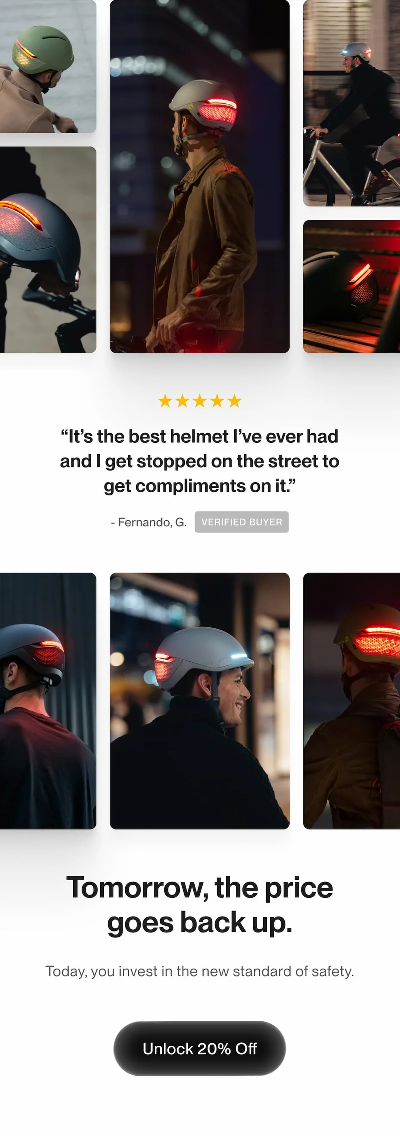 “It’s the best helmet I ever had.” Verified buyer review with photos and 20% off offer