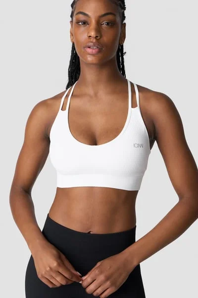 Image of Ribbed Define Seamless V-neck Sports Bra White