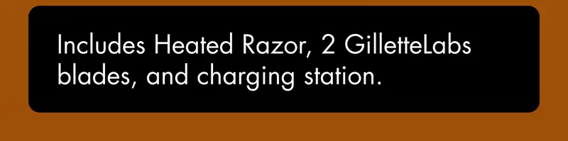 Includes Heated Razor, 2 GilletteLabs blades, and charging station.
