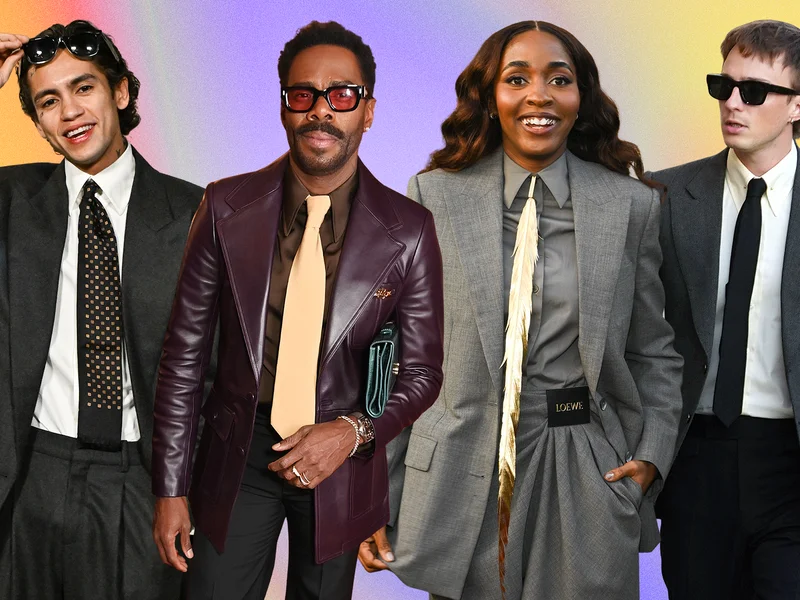 Image may contain: Colman Domingo, Brendon Urie, Clothing, Coat, Jacket, Blazer, Accessories, Formal Wear, and Tie