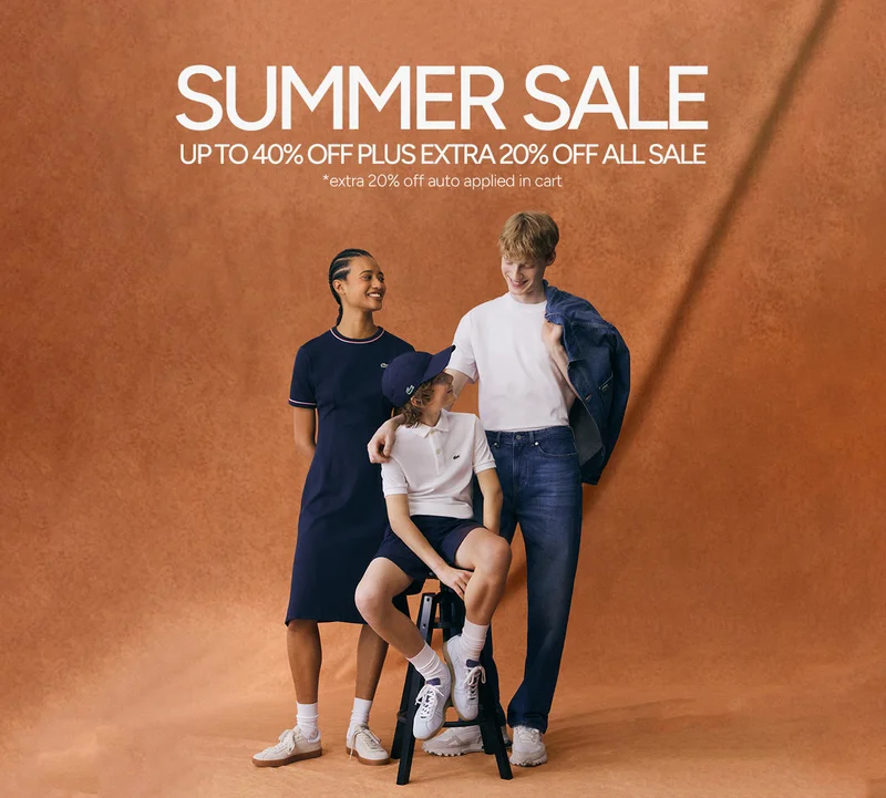 The Summer Sale. Up to 40% off PLUS extra 20% off all sale. *extra 20% off auto applied in cart.