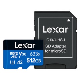 Lexar BLUE High-Performance 633x 512GB microSDXC UHS-I Memory Card w/SD Adapter